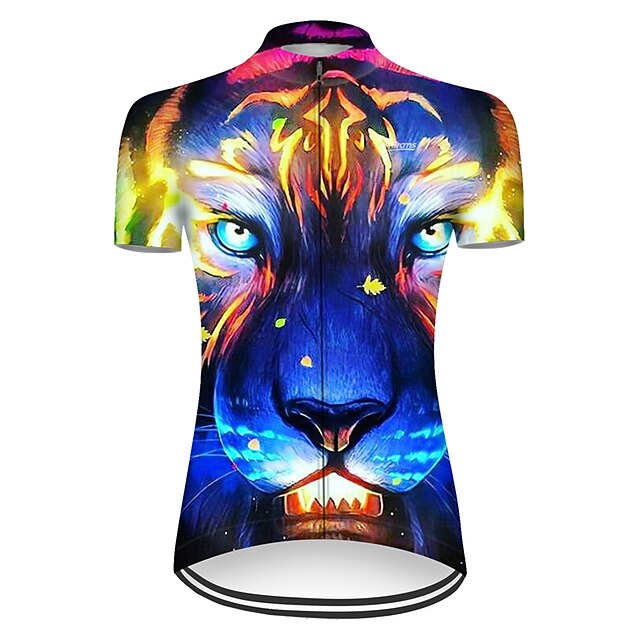  21Grams Per donna Manica corta Maglia da ciclismo Estate Nylon Poliestere Blu + giallo Gradiente Tigre Divertente Bicicletta Maglietta / Maglia Superiore Ciclismo da montagna Cicismo su strada