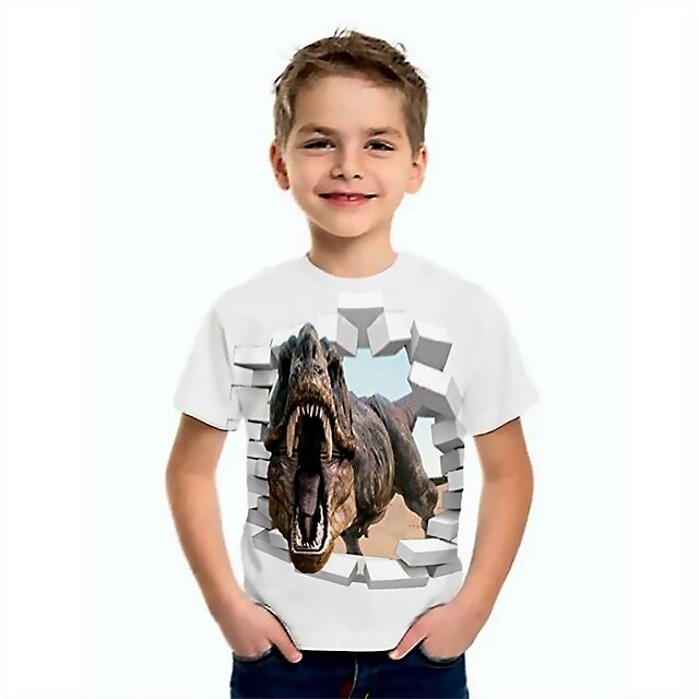  Kids Boys' T shirt Tee Short Sleeve Dinosaur Animal Print White Children Tops Summer Basic Cool