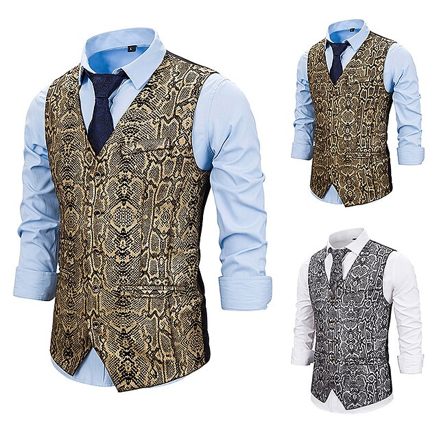 Plague Doctor Gothic Vintage Punk & Gothic Steampunk 17th Century Masquerade Vest Waistcoat Men's Snakeskin Costume Golden / Silver Vintage Cosplay Event / Party Sleeveless