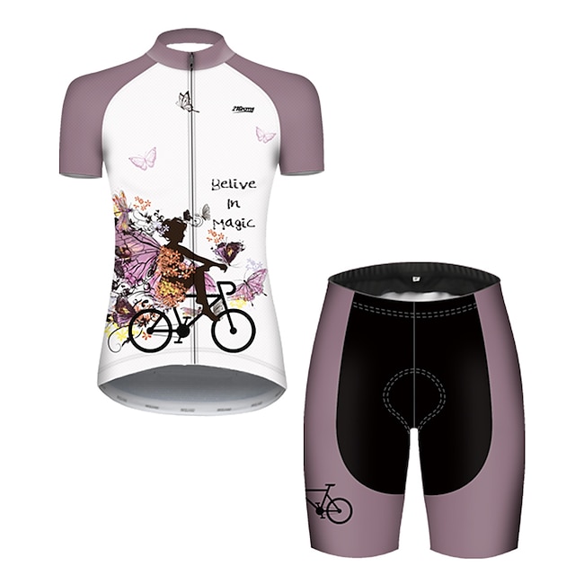  21Grams Γυναικεία Φανέλα και σορτς ποδηλασίας Κοντομάνικο Ποδηλασία Βουνού Ποδηλασία Δρόμου Πράσινο του τριφυλλιού Θαλασσί Ανθισμένο Ροζ Πεταλούδα Άνθινο / Βοτανικό Ποδήλατο Ρούχα σύνολα 3D Pad