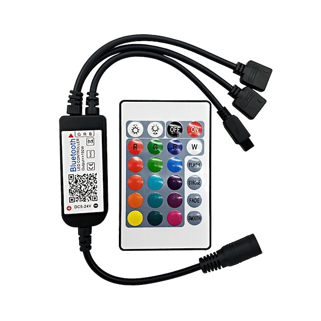  Bluetooth Double outlet LED Smart Controller Working with Android and IOS System Free App for RGB LED Light  Comes With 24 Keys IR Remote Control DC5V-24