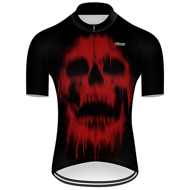  21Grams® Men's Short Sleeve Cycling Jersey Summer Nylon Polyester Black / Red Patchwork Sugar Skull Skull Bike Jersey Top Mountain Bike MTB Road Bike Cycling Breathable Ultraviolet Resistant Quick Dry