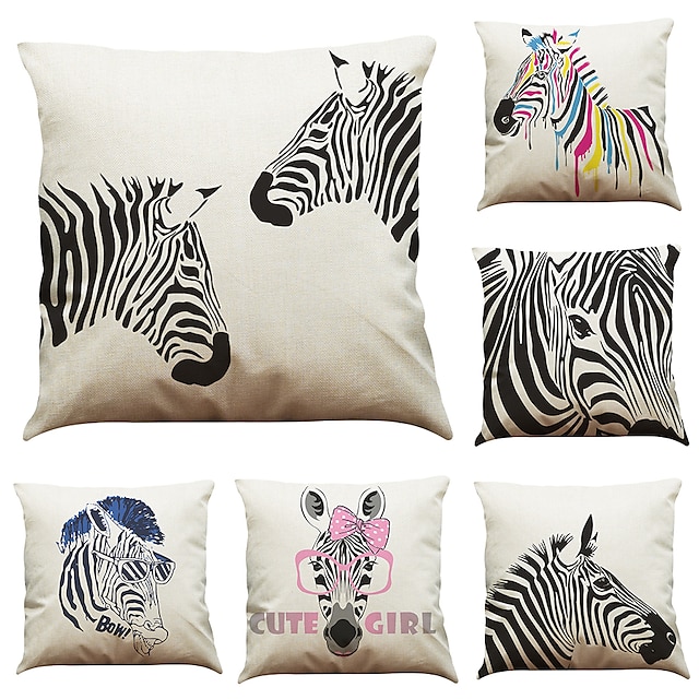  6 pcs Linen Pillow Cover Creative Watercolor Zebra Linen Pillow Case Car Pillow Cushion Sofa Pillow Pillow Office Nap Pillow