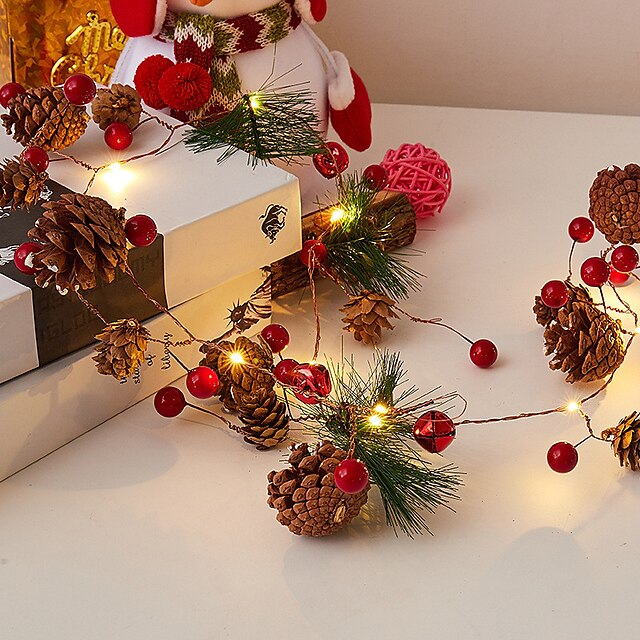  2M 20 LED Pine Cone String Lights Handmade Bell Pine Cedar Star Garland Flexible String Light Garden Tree Lamp for Christmas Gift New Year Décor Lighting Battery Powered(without battery)