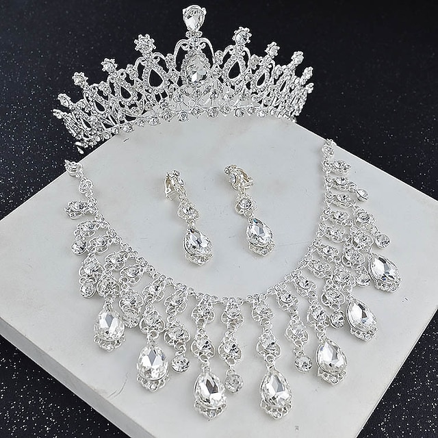  Bridal Jewelry Sets 1 set Crystal Rhinestone Alloy Hair Jewelry 1 Necklace Earrings Women's Elegant Vintage Cute Transparent Drop Flower irregular Jewelry Set For Party Wedding
