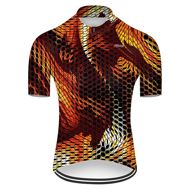  21Grams Men's Short Sleeve Cycling Jersey Nylon Orange Plaid Checkered Gradient 3D Bike Jersey Top Mountain Bike MTB Road Bike Cycling Quick Dry Breathable Sports Clothing Apparel / Micro-elastic