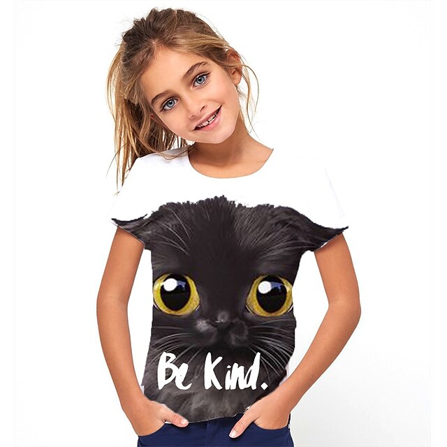  Kids Girls' T shirt Tee Short Sleeve Animal Print Children Tops Basic Black