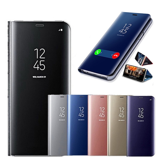  telefon fodral Till Samsung Galaxy Etui med lock S22 S21 S20 Plus Ultra A72 A52 A42 Note 10 Note 10 Plus A71 med stativ Spegel Auto viloläge / vakna Solid färg PC PU läder