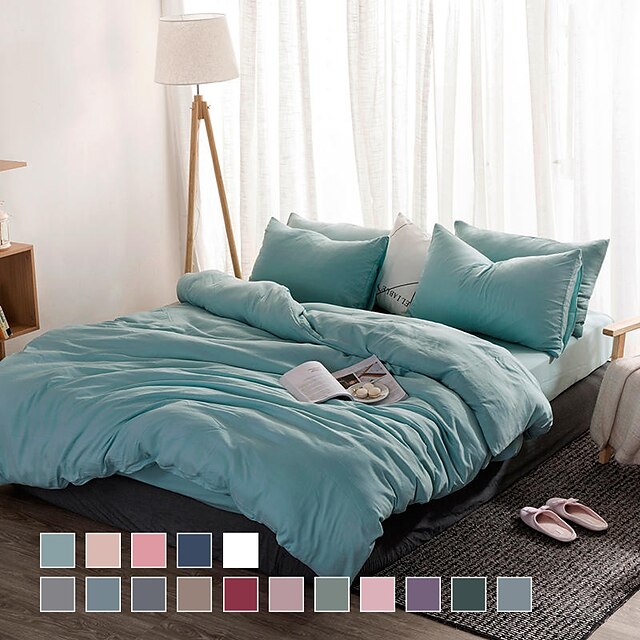 Washed cotton four-piece bed sheet style bed sheet set simple air bed linen single double