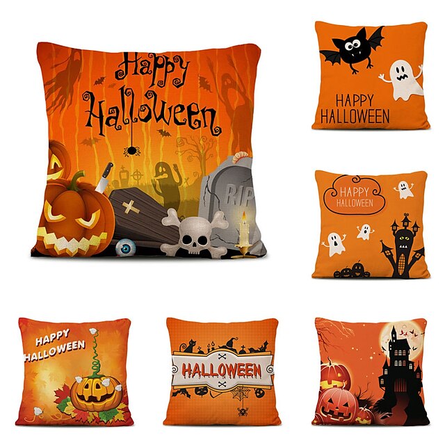  Halloween Party Halloween Decor Horror Ghost Set of 6 Halloween Night Linen Square Decorative Throw Pillow Cases Sofa Cushion Covers