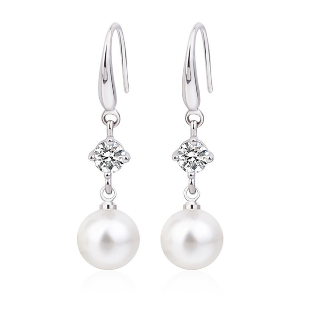 Women's Cubic Zirconia Earrings Retro Precious Imitation Pearl Earrings Jewelry Silver For Party Wedding Bar Festival 1 Pair