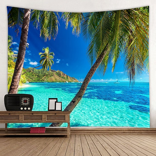  tapeçaria de parede arte decoração cobertor cortina piquenique toalha de mesa pendurada casa quarto sala de estar dormitório decoração férias paisagem mar oceano praia coqueiro