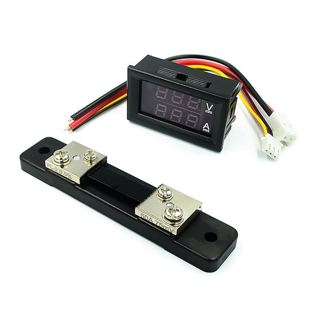  DC0-100V 50A Led Dc Dual Display Digital Voltage And Current Meter With Fine-Tuning Digital Voltage Ammeter  Red and blue 50A  Shunt
