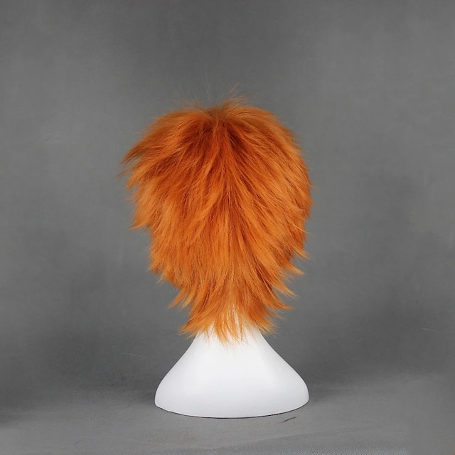  Cosplay Costume Wig Cosplay Wig Straight Cosplay Asymmetrical With Bangs Wig Short Orange Synthetic Hair 14 inch Men‘s Anime Cosplay Orange
