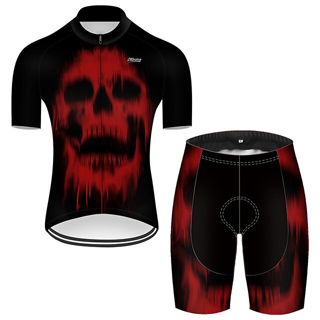 21Grams Men's Short Sleeve Cycling Jersey with Shorts Summer Nylon Polyester Black / Red Sugar Skull Solid Color Novelty Bike Clothing Suit 3D Pad Ultraviolet Resistant Quick Dry Breathable / Funny