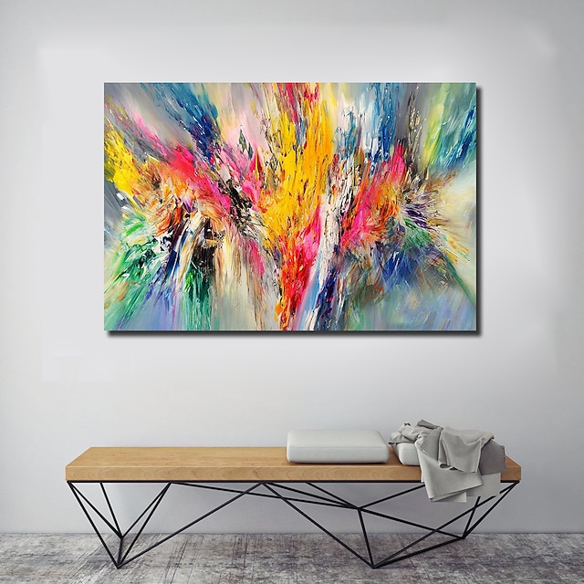  Oil Painting Hand Painted Horizontal Panoramic Abstract Floral / Botanical Comtemporary Modern Stretched Canvas