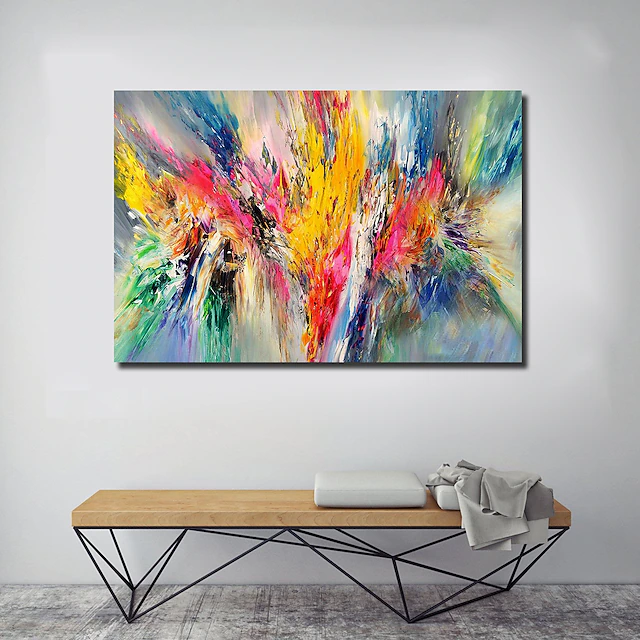Oil Painting Hand Painted Horizontal Panoramic Abstract Floral / Botanical Comtemporary Modern Stretched Canvas 6