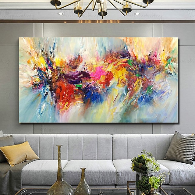  Oil Painting Hand Painted Horizontal Panoramic Abstract Floral / Botanical Modern Stretched Canvas / Rolled Canvas