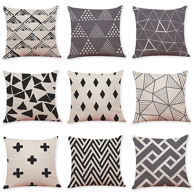  9 pcs Pillow Cover Geometric Casual Modern Square Traditional Classic