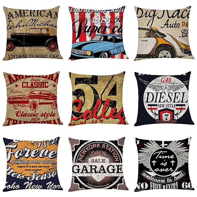  9 pcs Linen Pillow Cover, Nostalgic North American Style Casual Modern Square Traditional Classic