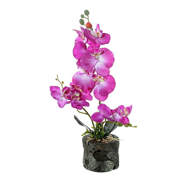  Three Fabric Phalaenopsis Bonsai With Foam Basin Overall Height 45cm, Flower Pot Height 8.5cm, Flower Pot Diameter 10cm
