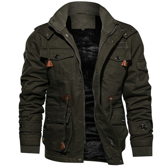  Men's Jacket Drawstring Regular EU / US Size Coat Black Army Green Khaki Birthday Basic Essential Zipper Winter Stand Collar Regular Fit M L XL XXL 3XL 4XL / Autumn / Cotton / Polyester / Fleece