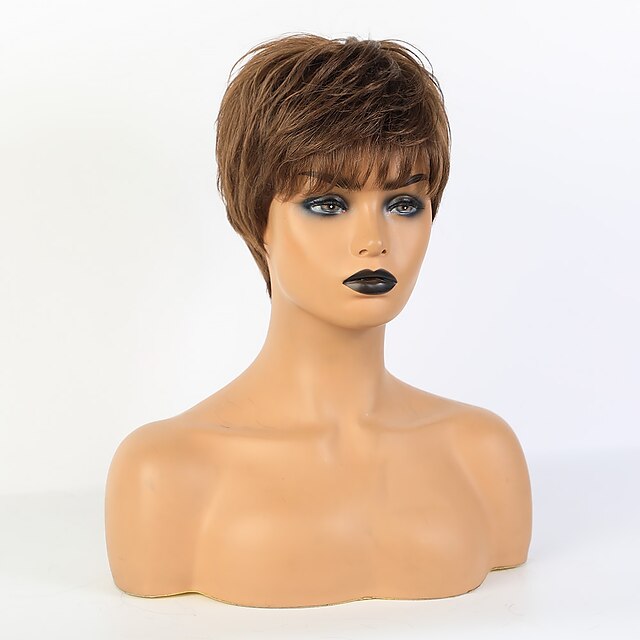 Remy Human Hair Wig Short Straight Natural Straight Bob Pixie Cut Side ...