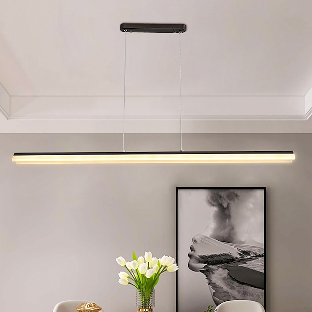 Lights & Lighting Pendant Lights | LED Linear Pendant Light Modern Black Gold 100cm Office Dining Room Chandelier Painted Finish