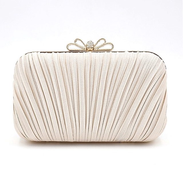  Elegante weiße Plissee-Clutch für Damen – Abendhandtasche mit Strass-Schleife für Hochzeiten, Partys und formelle Anlässe