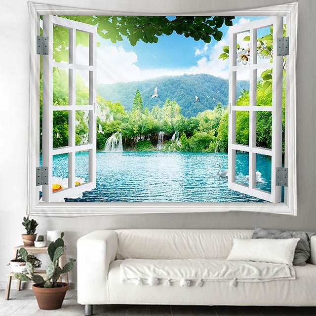 Window Landscape Wall Tapestry Art Decor Blanket Curtain Picnic ...