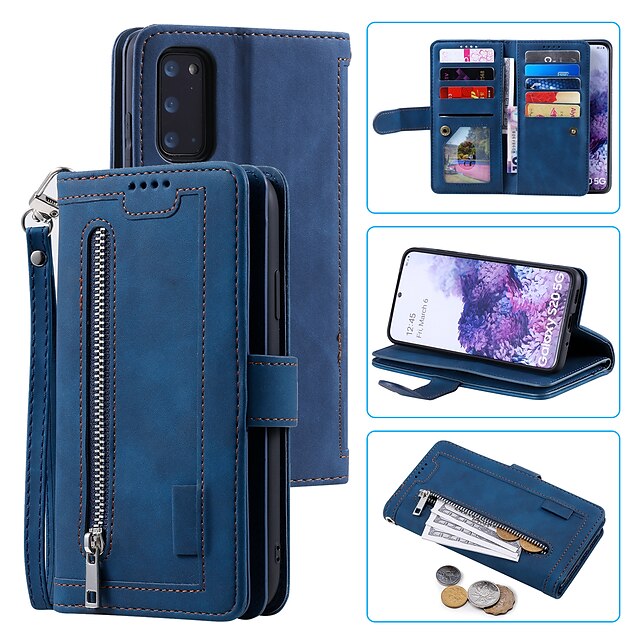  Phone Case For Samsung Galaxy Full Body Case S20 Card Holder Shockproof Flip Solid Colored PU Leather TPU
