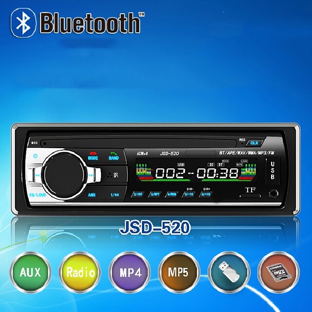  520 håndfri multifunktion autoradio bilradio bluetooth audio stereo i dash fm aux indgang modtager usb disk sd kort