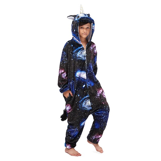 Toys & Hobbies Cosplay & Costumes | Kids Kigurumi Pajamas Unicorn Flying Horse Onesie Pajamas Flannel Fabric Ink Blue Cosplay Fo