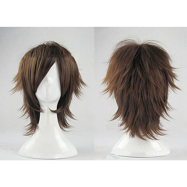  Cosplay Costume Wig Synthetic Wig Cosplay Wig Vampire Vampire Knight Curly Layered Haircut Wig Short Brown Grey Black Mint Green Synthetic Hair 12 inch Men‘s CosplayBrown hairjoy