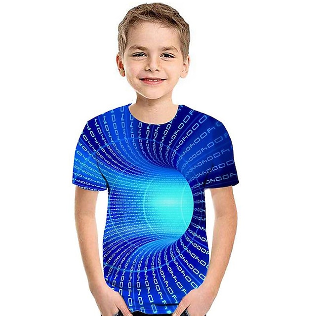  Boys 3D Color Block Rainbow Optical Illusion T shirt Tee Short Sleeve 3D Print Summer Active Sports Streetwear Rayon Kids