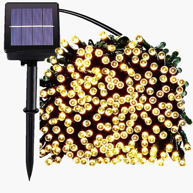  22m 200LED Solar LED String Light Zewnętrzne lampki łańcuchowe 8-funkcyjne Fairy Lights Zewnętrzne wodoodporne trawnik ogrodowy Dziedziniec Świąteczna dekoracja świetlna