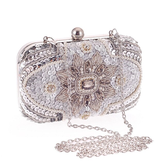  Women's Bags Silk Evening Bag Sparkling Glitter Pearls Wedding Bags Party Event / Party Formal Silver