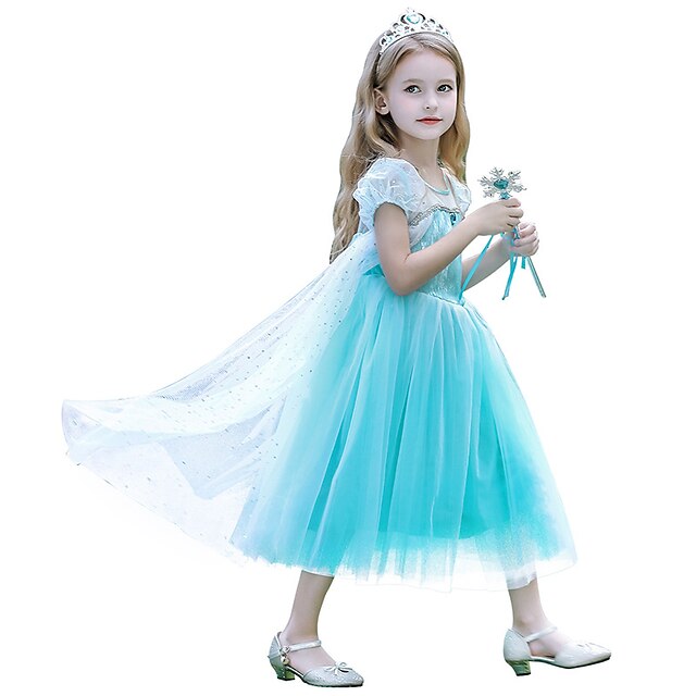  Princess Elsa Dress Flower Girl Dress Girls' Movie Cosplay A-Line Slip Vacation Dress Blue Dress Halloween Children's Day Masquerade Polyester