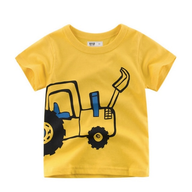  T-shirt Tee-shirts Garçon Enfants Manches Courtes Bande dessinée Géométrique Jaune Coton Enfants Hauts Eté Vêtement de rue