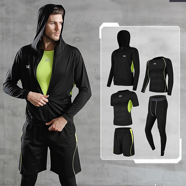 Sports & Outdoors Running, Jogging & Walking | Mens 5pcs Activewear Set Compression Suit Workout Outfits Athletic Athleisure Ful