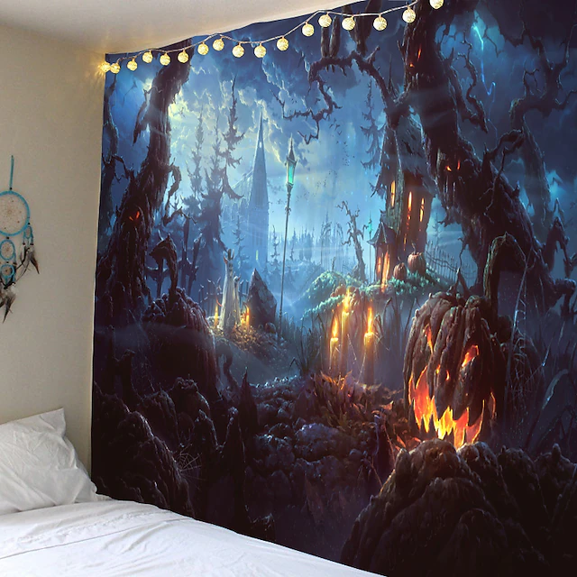 Halloween Decorations Tapestry Jack O Lantern Pumpkin Decor Wall Art Large Hanging Tapestry Mural Decor Photograph Backdrop Blanket Curtain Home Bedroom Living Room 11