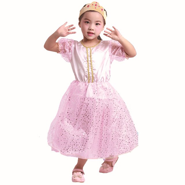  Princess Princess Peach Dress Girls' Movie Cosplay Vacation Dress Pink Dress Halloween Children's Day Polyester Organza