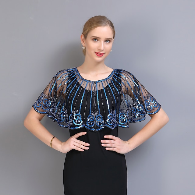  Short Sleeve Capes POLY Wedding / Party / Evening Women's Wrap With Wave-like / Pattern / Paillette