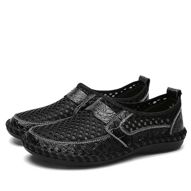  brune åndbare loafers i imiteret læder til mænd - afslappede sommer-slip-on sko med perforeret design til udendørs aktiviteter