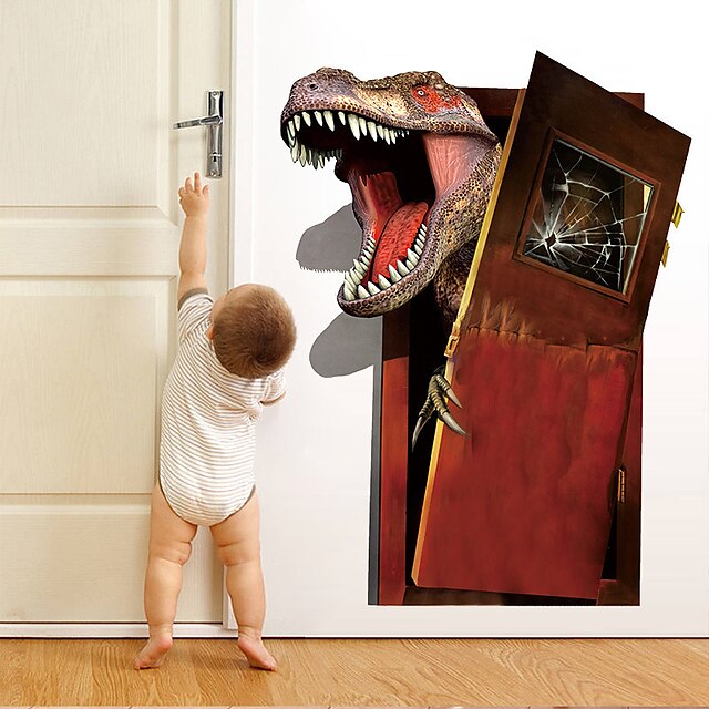 Home & Garden Home Decor | 3D Broken Wall Dinosaur Childrens Room Bedroom Background Wall Stickers Foreign Trade Wallpaper Stick