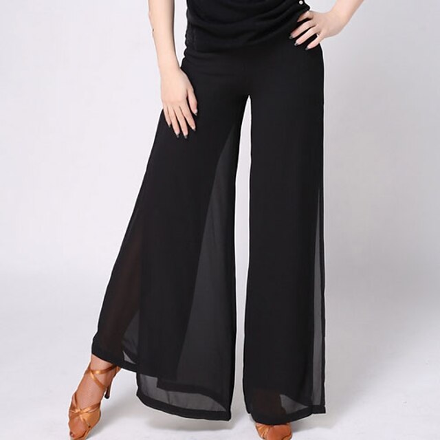  Latin Dance Pants Split Joint Women's Training Daily Wear Natural Chiffon