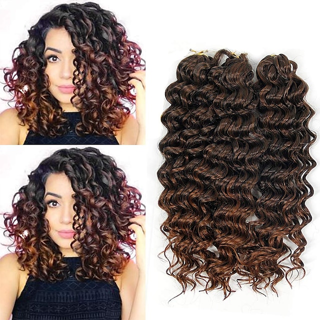  Crochet Hair Braids Deep Wave Box Braids Blonde Burgundy Auburn Synthetic Hair 14 inch Braiding Hair 3pcs / pack