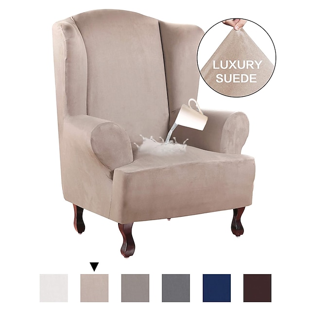 Stretch Micro Suede Wing Chair Cover Waterproof Wingback Armchair Sofa Slipcover 