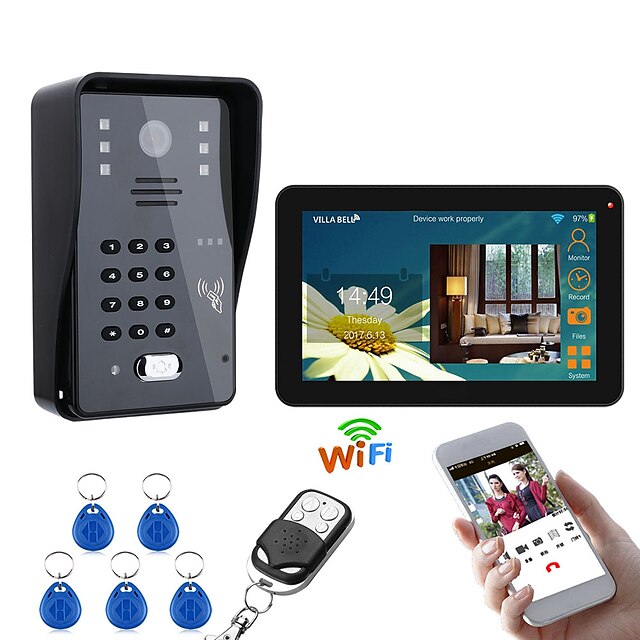  9 Inch Wired / Wireless Wifi RFID Password Video Door Phone Doorbell Intercom Entry System With IR-CUT 1000TVL Wired Camera Night VisionSupport Remote APP UnlockingRecordingSnapshot