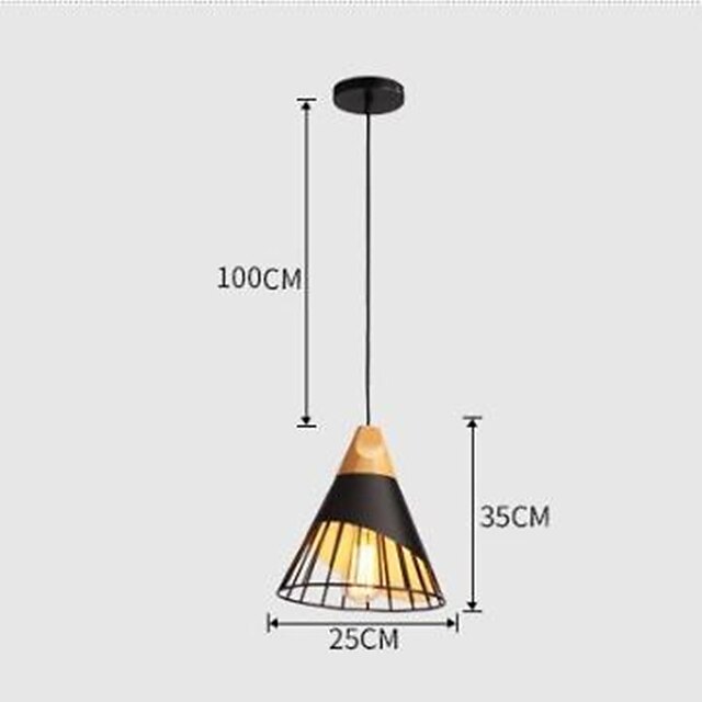 Lights & Lighting Pendant Lights | Modern Dining Room Living Room Study Solid Wood Conical Horn Wrought Iron Pendant Lamp - PB89